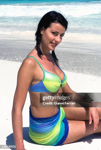 Ines Sainz, Miss Spain 1997, in Victoria Beach, 11th June 1997, Mahe Island, in the Islands of Seychelles.