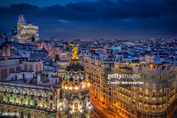 madrid streets at night of gran vía - gran vía madrid stock pictures, royalty-free photos & images