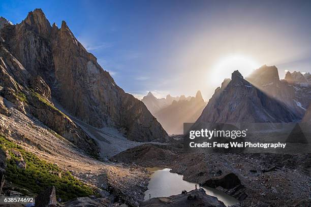 karakoram at dusk, urdurkas, k2 base camp trek, central karakoram national park, gilgit-baltistan, pakistan - trango towers stock pictures, royalty-free photos & images