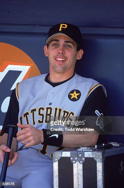 Jack Wilson of the Pittsburgh Pirates smiles as he rests in the dugout during the game against the San Diego Padres at Qualcomm Stadium in San Diego,...
