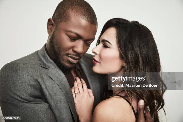 Edwin Hodge and Nadine Velazquez from History Channel's 'SIX' pose in the Getty Images Portrait Studio at the 2017 Winter Television Critics...