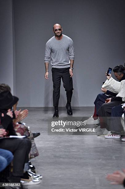 Fashion designer Milan Vukmirovic walks the runway at the Ports 1961 show during Milan Men's Fashion Week Fall/Winter 2017/18 on January 13, 2017 in...