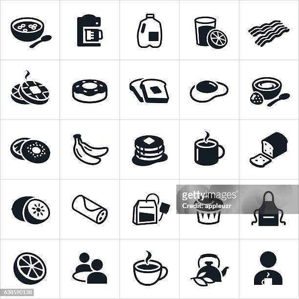 illustrations, cliparts, dessins animés et icônes de icônes des aliments pour le petit déjeuner - eating bread