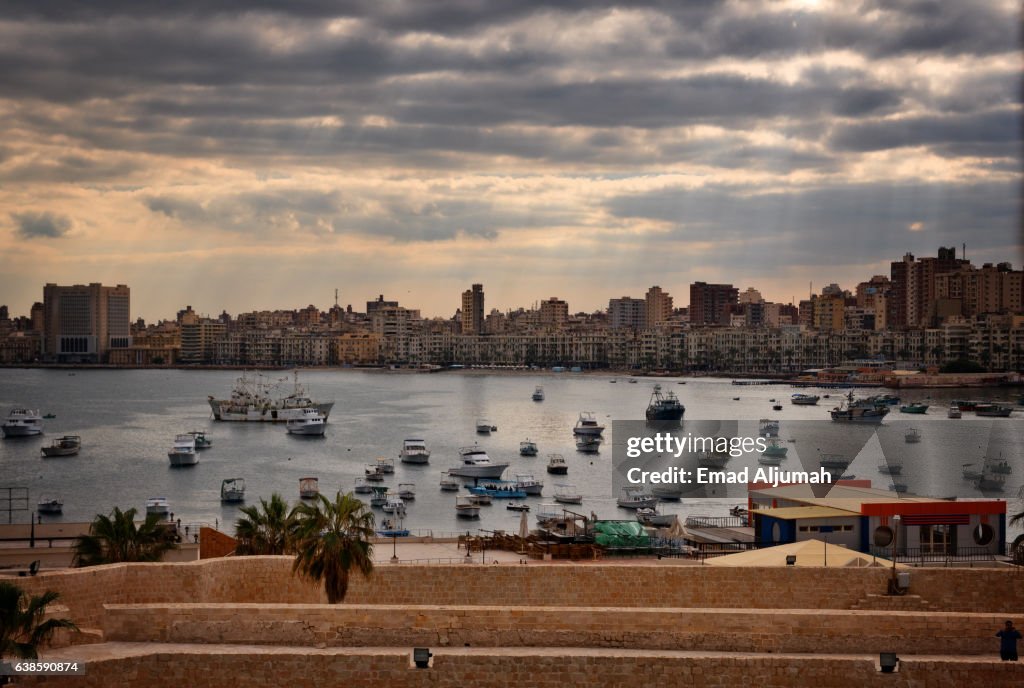 Panoramic view of the Mediterranean Seashore of Alexandria, Egypt