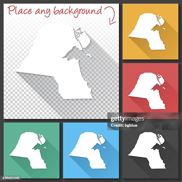 kuwait map for design, long shadow, flat design - kuwait map stock illustrations