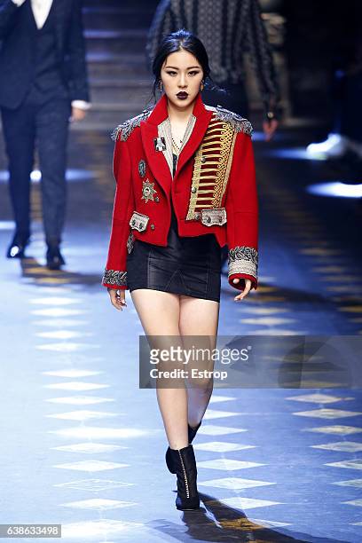 Natasha Lau walks the runway at the Dolce & Gabbana show during Milan Men's Fashion Week Fall/Winter 2017/18 on January 14, 2017 in Milan, Italy.