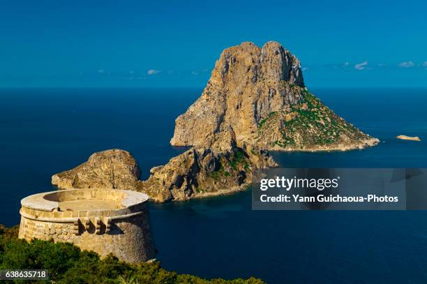 tower of es savinar, es vedra, ibiza, balearic islands, spain - es vedra stock pictures, royalty-free photos & images