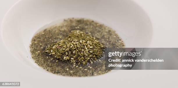 za'atar in olive oil. - origanum stock pictures, royalty-free photos & images