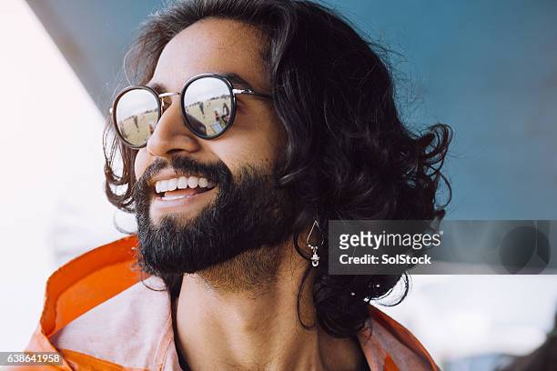 happy hippy - sunglasses reflection stock pictures, royalty-free photos & images