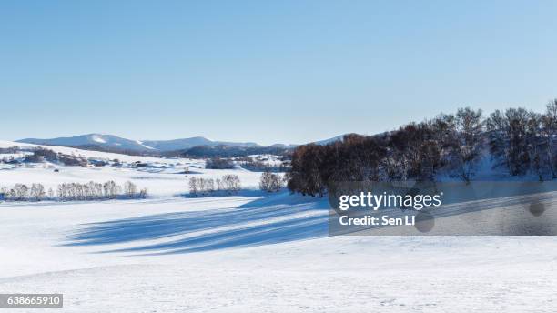 snowfield landscape in inner mongolia - snowfield stock pictures, royalty-free photos & images