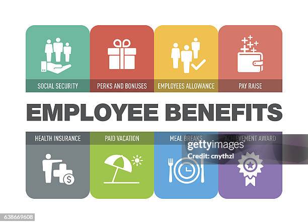 ilustraciones, imágenes clip art, dibujos animados e iconos de stock de conjunto de iconos de beneficios para empleados - employee benefits