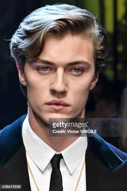 Lucky Blue Smith walks the runway at the Dolce & Gabbana show during Milan Men's Fashion Week Fall/Winter 2017/18 on January 14, 2017 in Milan, Italy.