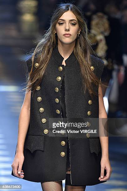 Sistine Stallone walks the runway at the Dolce & Gabbana show during Milan Men's Fashion Week Fall/Winter 2017/18 on January 14, 2017 in Milan, Italy.