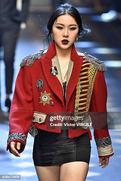 Natasha Lau walks the runway at the Dolce & Gabbana show during Milan Men's Fashion Week Fall/Winter 2017/18 on January 14, 2017 in Milan, Italy.