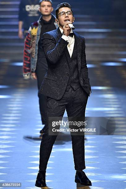 Austin Mahone walks the runway at the Dolce & Gabbana show during Milan Men's Fashion Week Fall/Winter 2017/18 on January 14, 2017 in Milan, Italy.