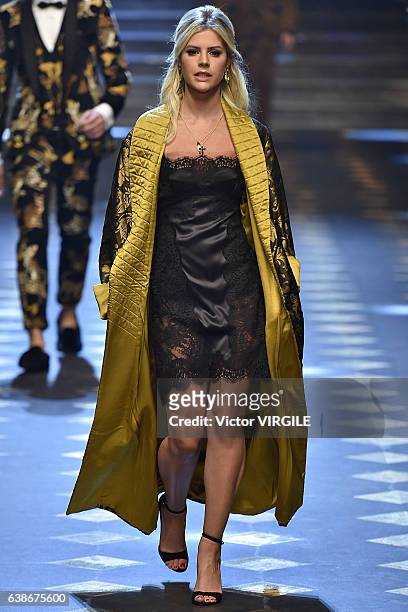 Lala Rudge walks the runway at the Dolce & Gabbana show during Milan Men's Fashion Week Fall/Winter 2017/18 on January 14, 2017 in Milan, Italy.