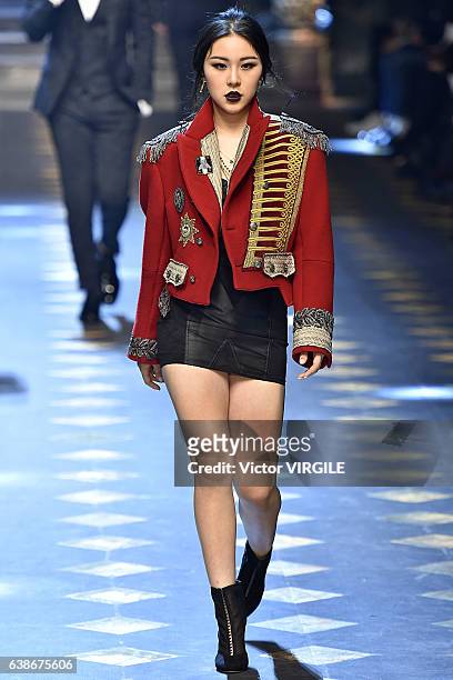 Natasha Lau walks the runway at the Dolce & Gabbana show during Milan Men's Fashion Week Fall/Winter 2017/18 on January 14, 2017 in Milan, Italy.