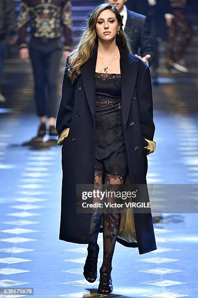 Sophia Stallone walks the runway at the Dolce & Gabbana show during Milan Men's Fashion Week Fall/Winter 2017/18 on January 14, 2017 in Milan, Italy.