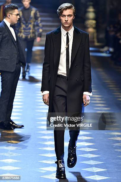 Lucky Blue Smith walks the runway at the Dolce & Gabbana show during Milan Men's Fashion Week Fall/Winter 2017/18 on January 14, 2017 in Milan, Italy.