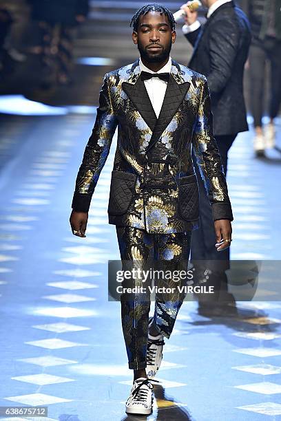 Tinie Tempah walks the runway at the Dolce & Gabbana show during Milan Men's Fashion Week Fall/Winter 2017/18 on January 14, 2017 in Milan, Italy.