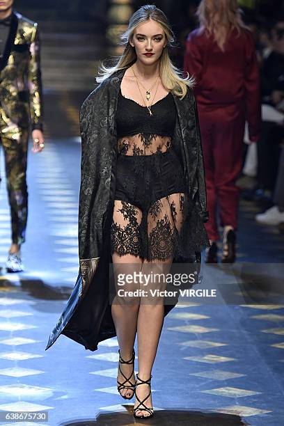 Daisy Clementine Smith walks the runway at the Dolce & Gabbana show during Milan Men's Fashion Week Fall/Winter 2017/18 on January 14, 2017 in Milan,...