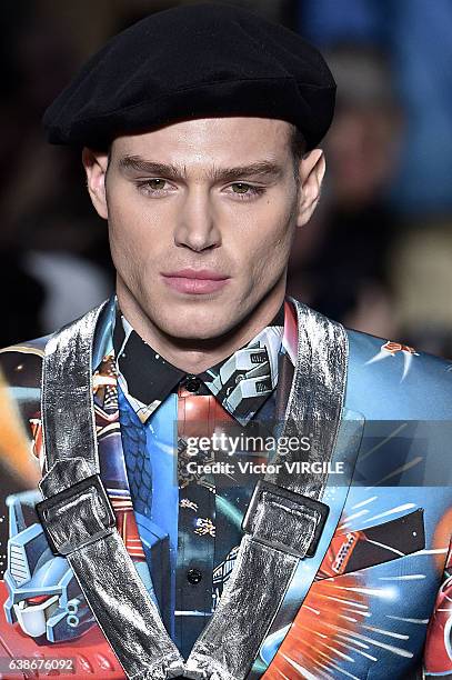 Matthew Noszka walks the runway at the Moschino designed by Jeremy Scott show during Milan Men's Fashion Week Fall/Winter 2017/18 on January 14, 2017...