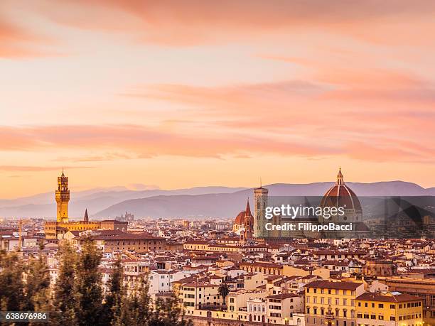 florence's skyline at sunset - campanile florence stock pictures, royalty-free photos & images