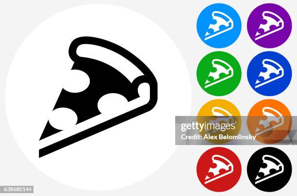 pizza slice icon on flat color circle buttons - orange slice stock illustrations