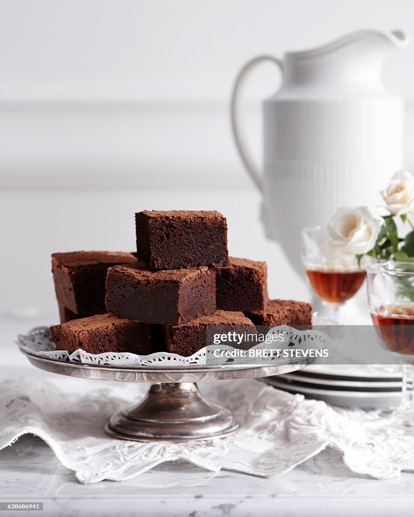 Mississippi mud cake on traditional tea table