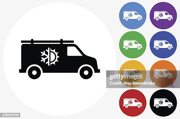 air conditioner truck icon on flat color circle buttons - van icon stock illustrations