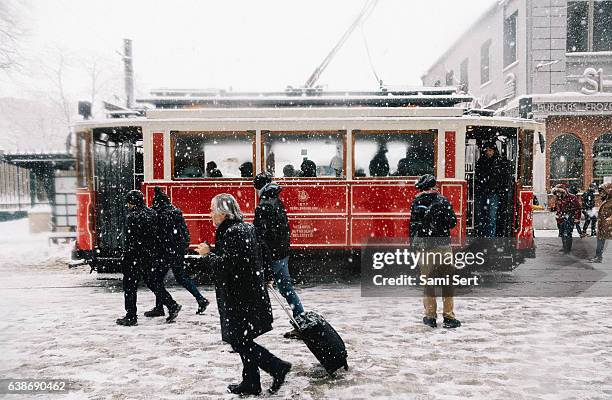 winter in istiklal street, beyoglu, istanbul. - beyoglu stock pictures, royalty-free photos & images