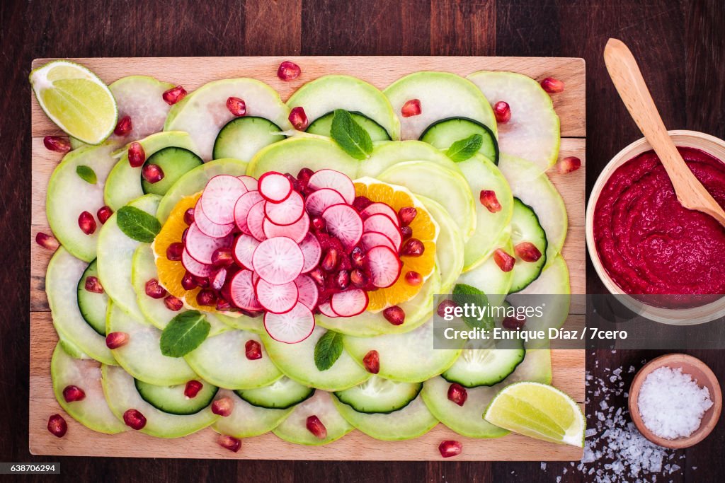 Kohlrabi Carpaccio Salad with Dip and Salt