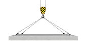 Rendering of crane hook lifting concrete panel on the white