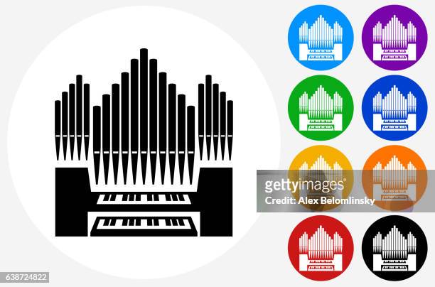 ilustraciones, imágenes clip art, dibujos animados e iconos de stock de icono de órgano en los botones de círculo de color plano - church organ