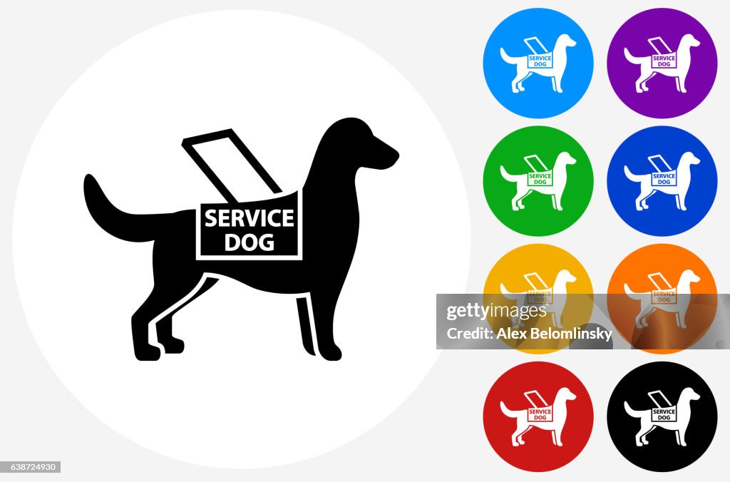 Service Dog Icon on Flat Color Circle Buttons