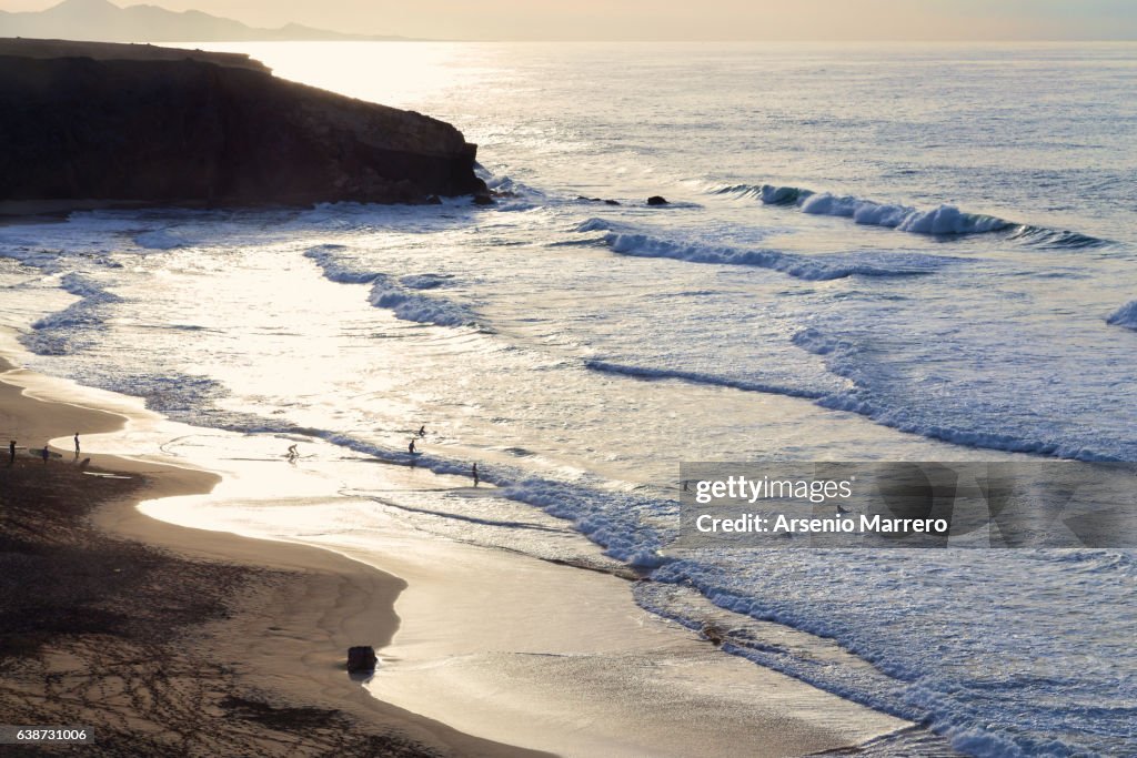 Fuerteventura beach in sunset