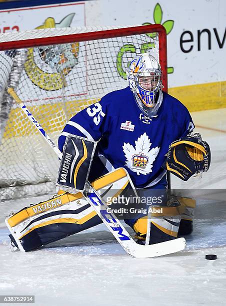 Taylor Dupuis of the Toronto Marlies skates in warmup prior to a game against the Rochester Americans on January 14, 2017 at Ricoh Coliseum in...