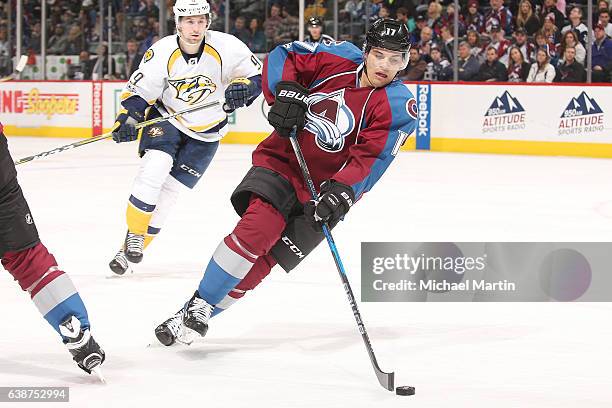 Rene Bourque of the Nashville Predators skates against the Colorado Avalanche at the Pepsi Center on January 14, 2017 in Denver, Colorado. The...