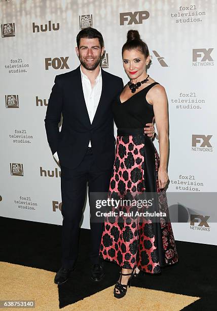 Actor Max Greenfield and his Wife Casting Director Tess Sanchez attend the FOX and FX's 2017 Golden Globe Awards After Party at The Beverly Hilton...