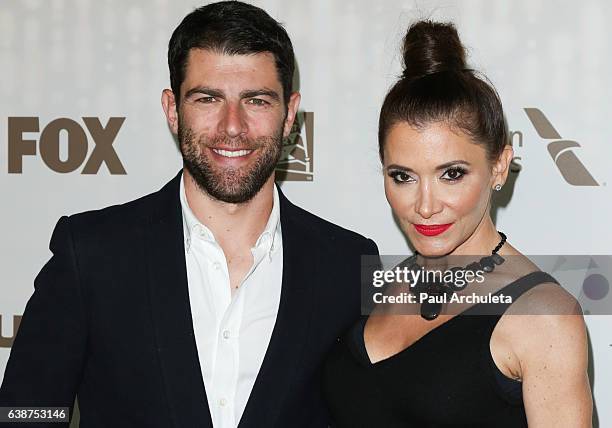 Actor Max Greenfield and his Wife Casting Director Tess Sanchez attend the FOX and FX's 2017 Golden Globe Awards After Party at The Beverly Hilton...