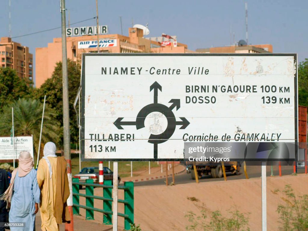Africa, North Africa, Niger, Niamey, View Of Capital Town traffic Signs (Year 2007)