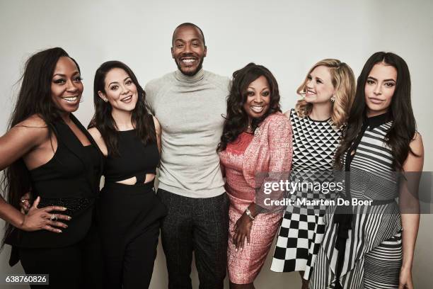 Tichina Arnold, Camille Guaty, McKinley Freeman, Star Jones and Chloe Bridges from VH1's 'Daytime Divas' pose in the Getty Images Portrait Studio at...