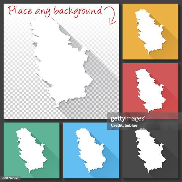 serbia map for design, long shadow, flat design - belgrade stock illustrations
