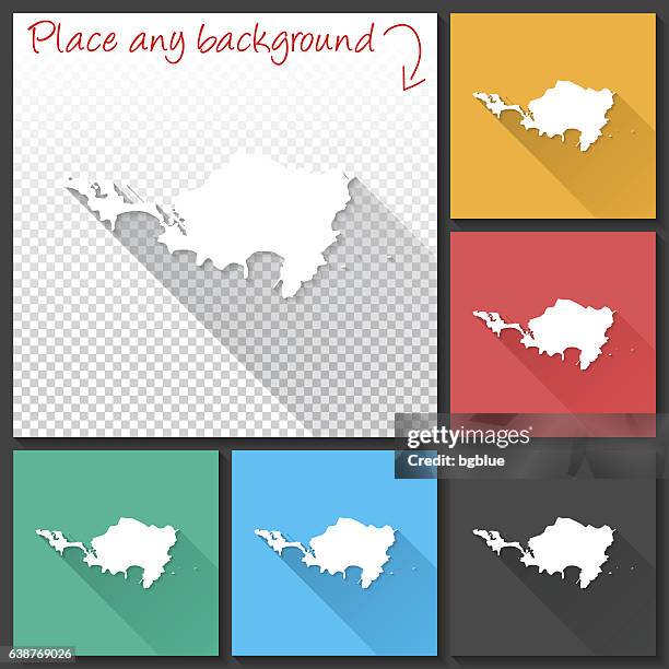 sint maarten map for design, long shadow, flat design - model blue background stock illustrations