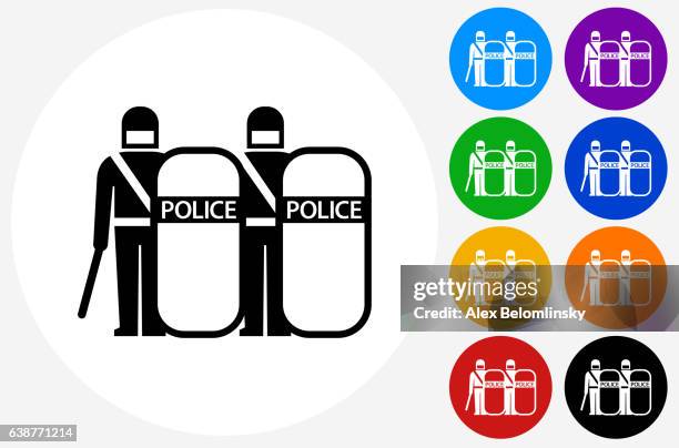 protest police icon on flat color circle buttons - policeman walking stock illustrations