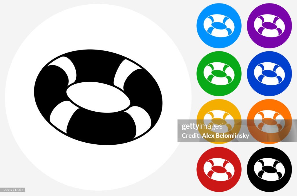 Life Saver Icon on Flat Color Circle Buttons