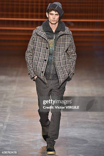 Model walks the runway at the Missoni show during Milan Men's Fashion Week Fall/Winter 2017/18 on January 15, 2017 in Milan, Italy.