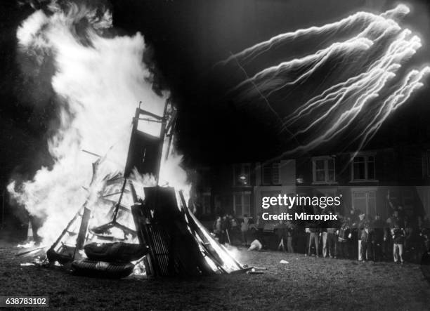 Youngsters enjoying Guy Fawkes Night, Hornby Boulevard, Bootle, Sefton in Merseyside. 5th November 1985.