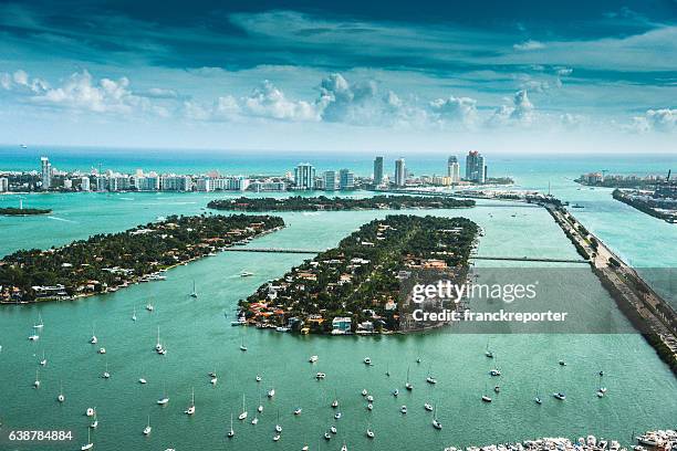 sunny island aerial view in miami - miami skyline stock pictures, royalty-free photos & images