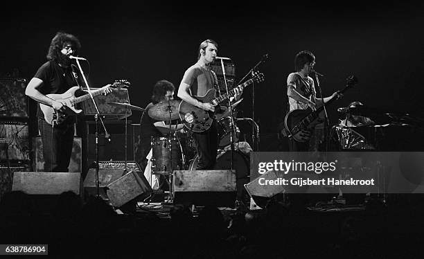 Jerry Garcia, Bill Kreutzmann, Bob Weir and Phil Lesh of The Grateful Dead perform on stage at the Tivoli Concert Hall in April 1972 in Copenhagen,...